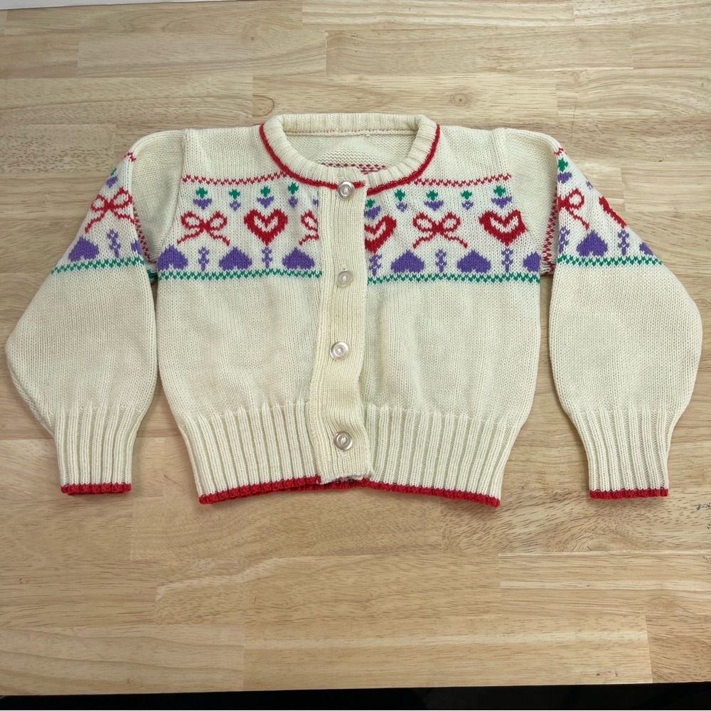 Cream and Red & Purple Hearts Nordic Cardigan Sweater